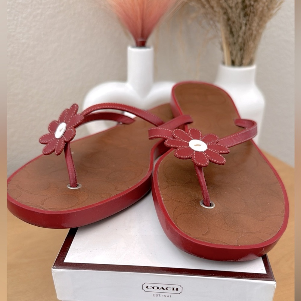 Coach leather red daisy sandals